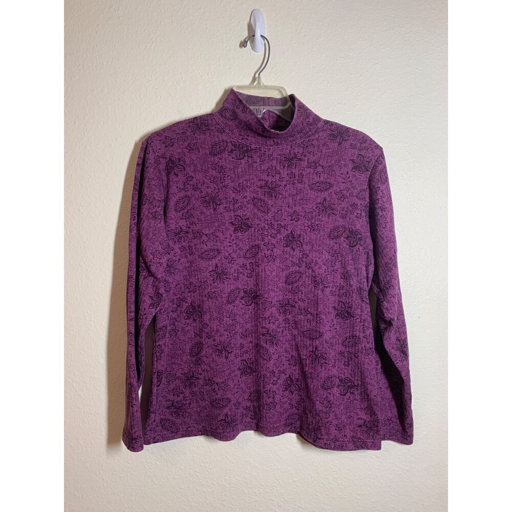 Vintage Bobbie Brooks Turtleneck Top Y2K 90s Paisley Purple Floral Large (12/14)